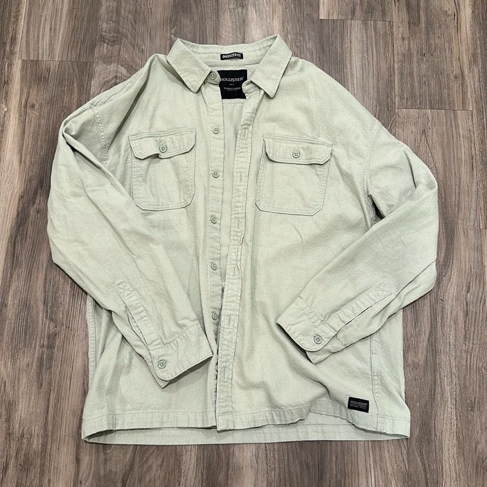 🌿 Hollister Green Heavyweight Utility Overshirt Shacket Mens XL